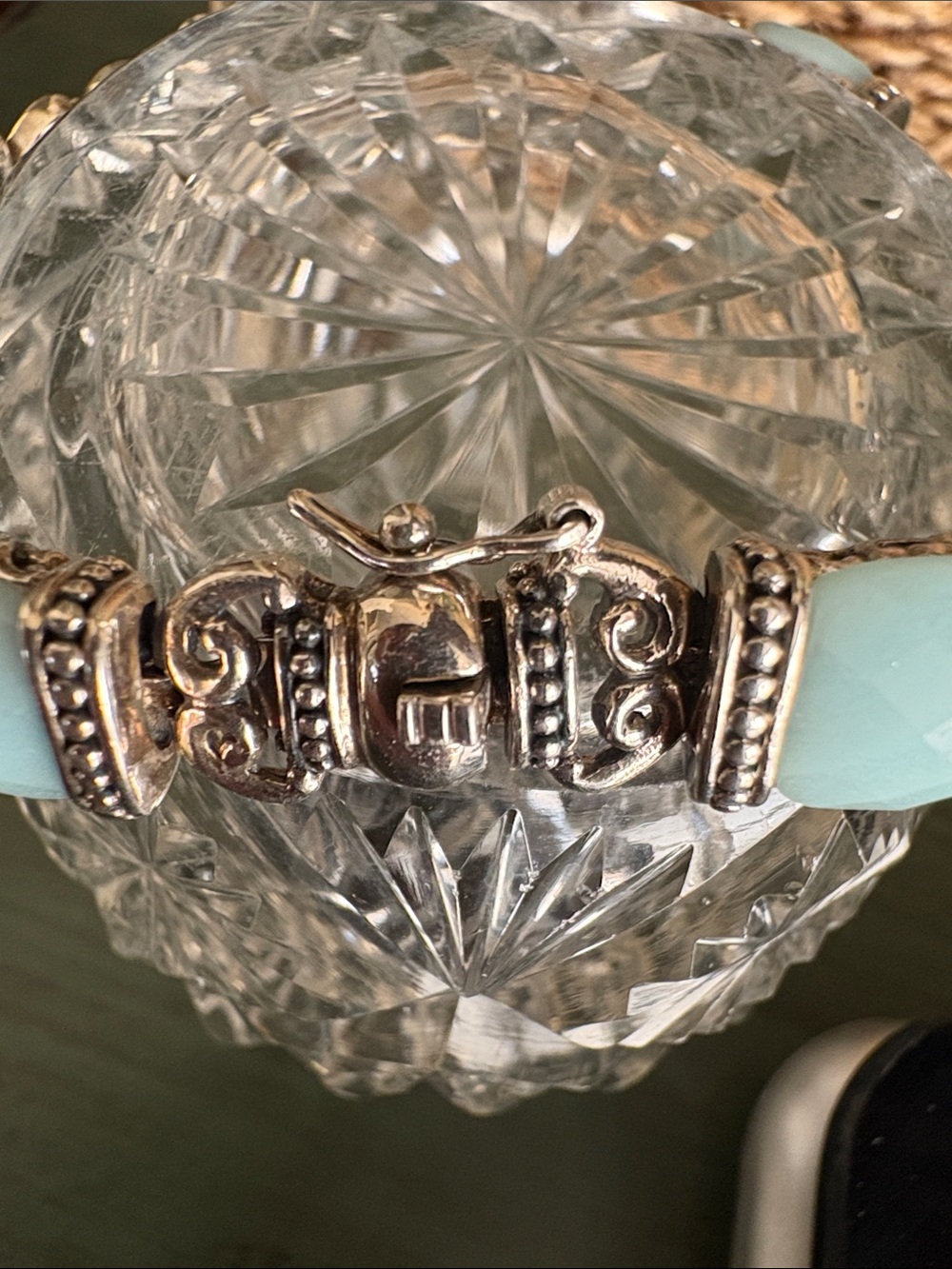 Sterling Silver 925 Aqua Blue Gemstone Bracelet Ornate Bali Style 8” 26g - Picture 13 of 13